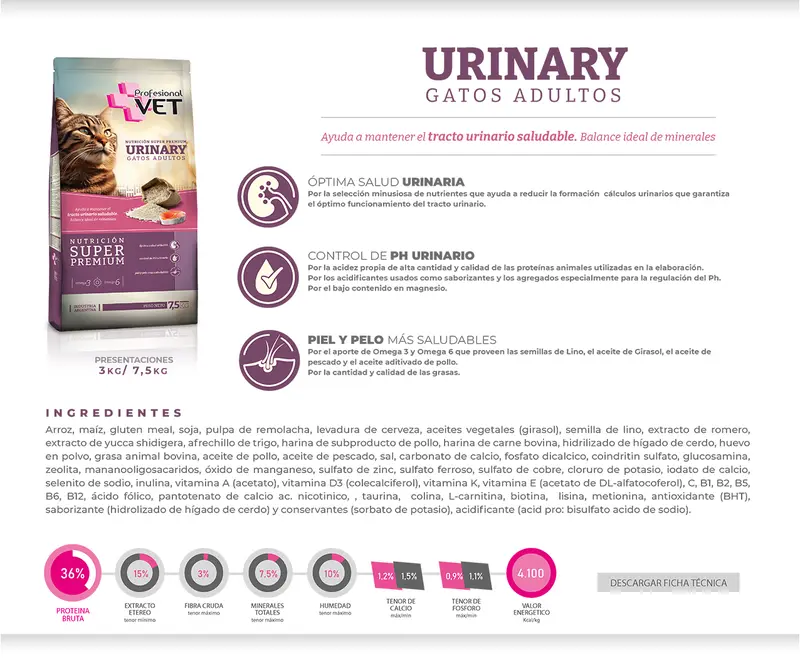 Foto de Profesional Vet Super Premium Gato Adulto Urinary